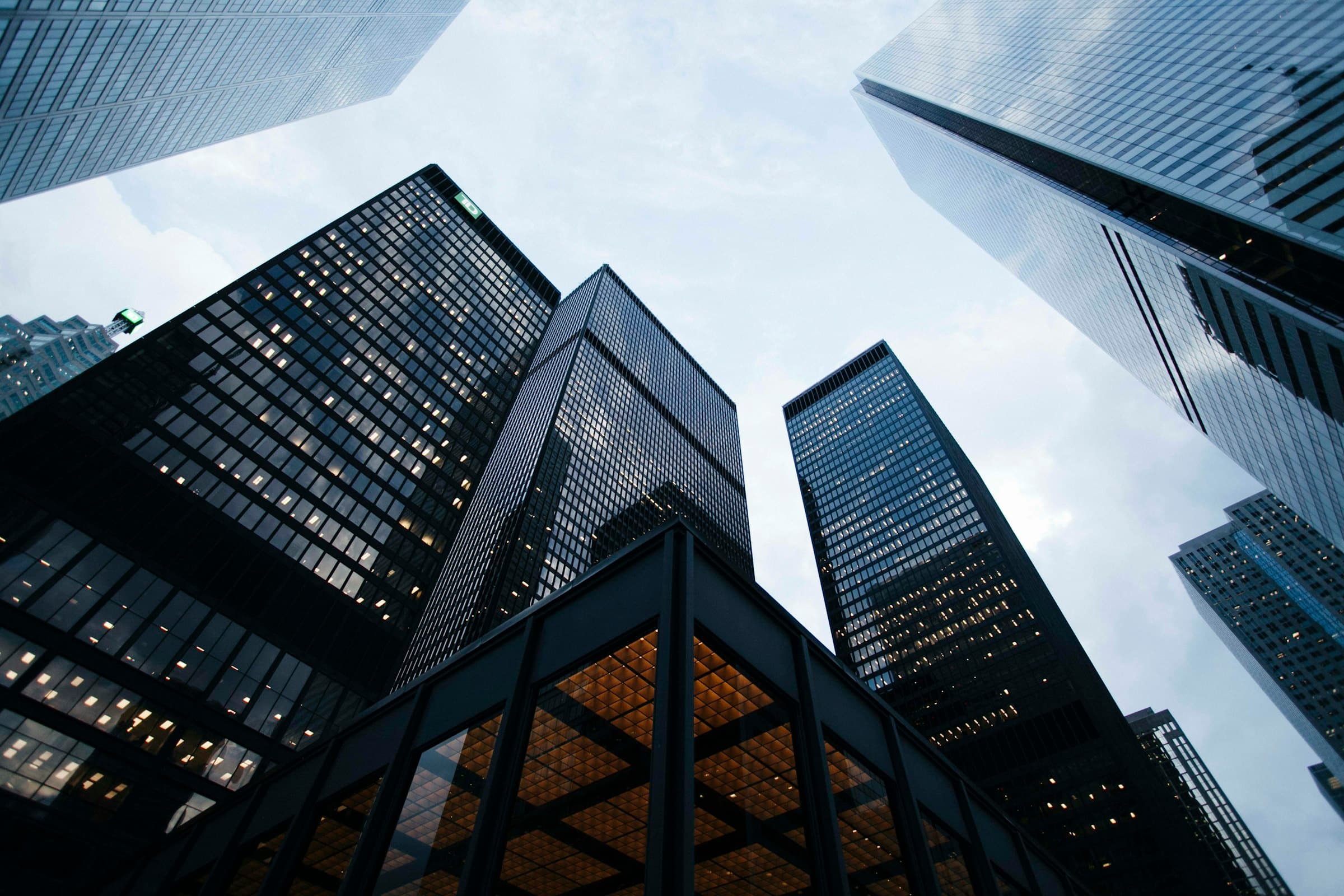 Modern city architecture at dusk